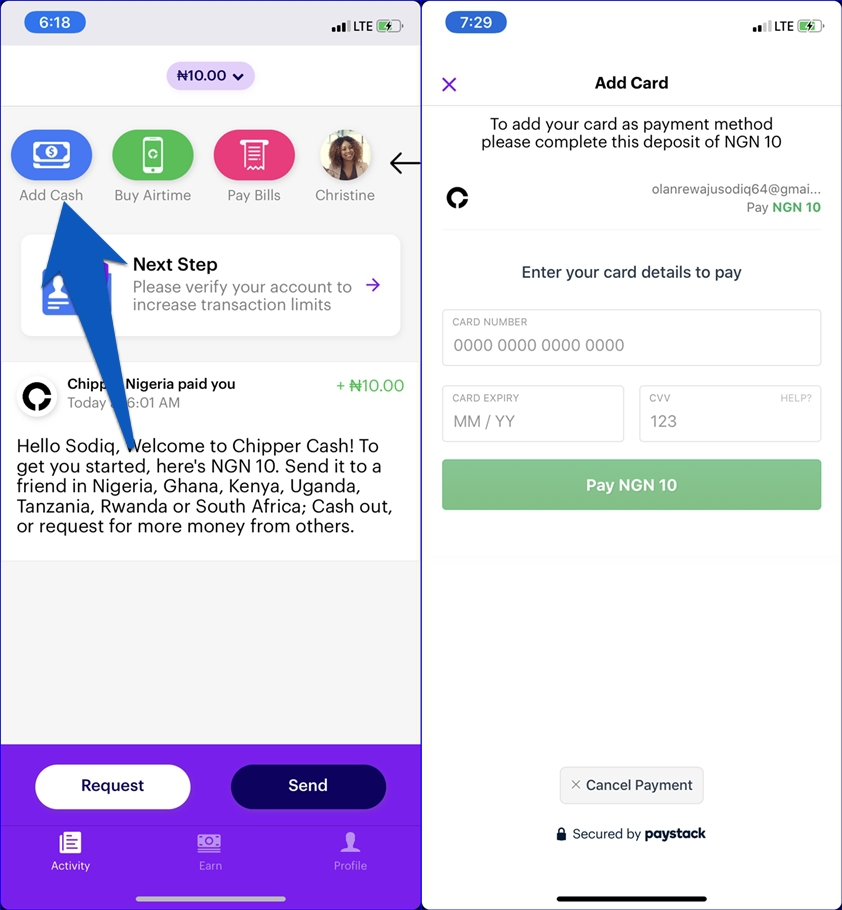 How to use Chipper cash app to send and receive payment